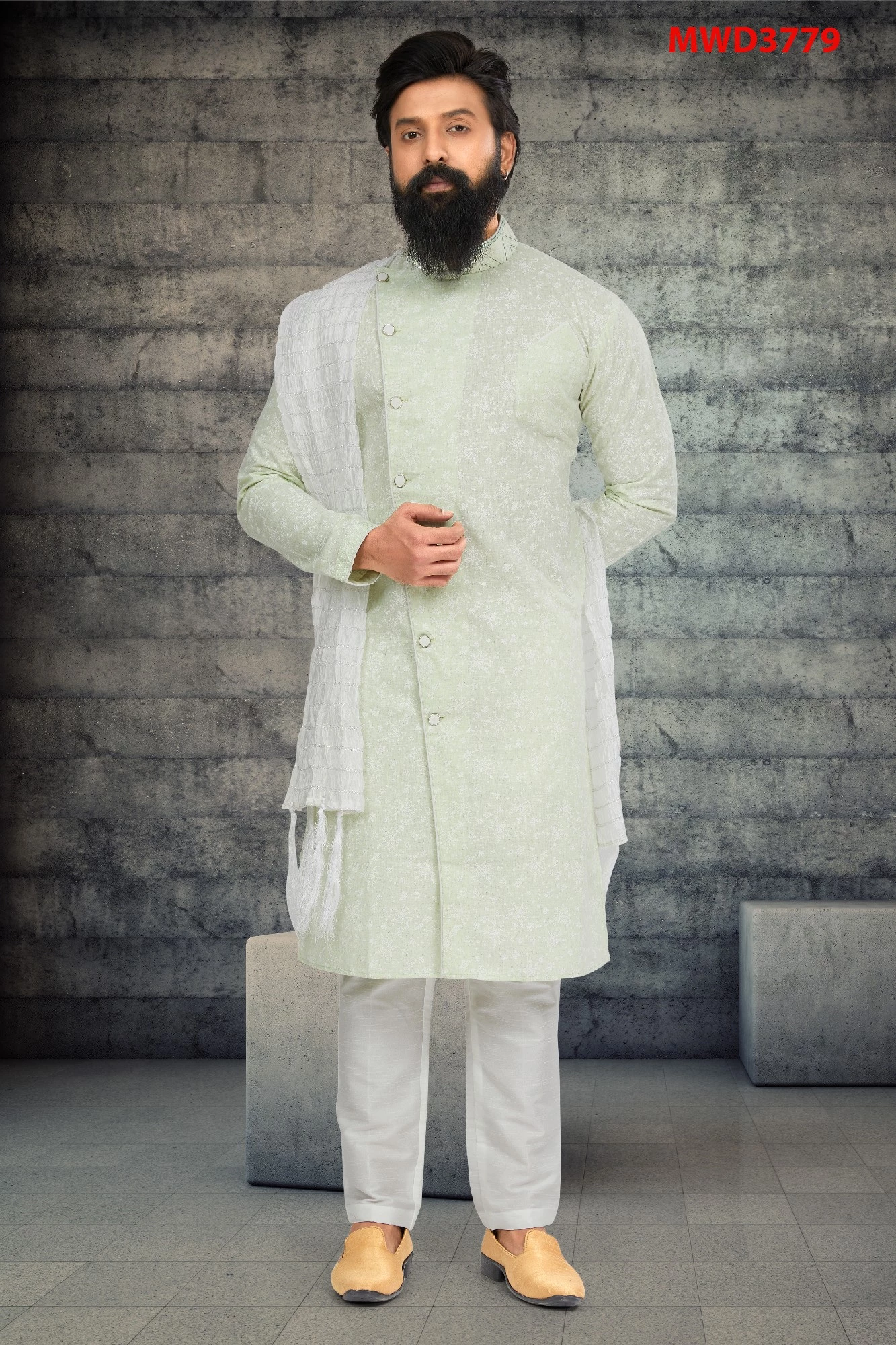 Green Printed Indo Western Sherwani, 36-1.webp